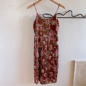 Hinge Rust Color Floral Midi Dress